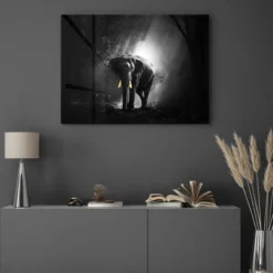Walljar acrylglas schilderij - Golden Elephant Acrylglas schilderij - 60 x 90 cm