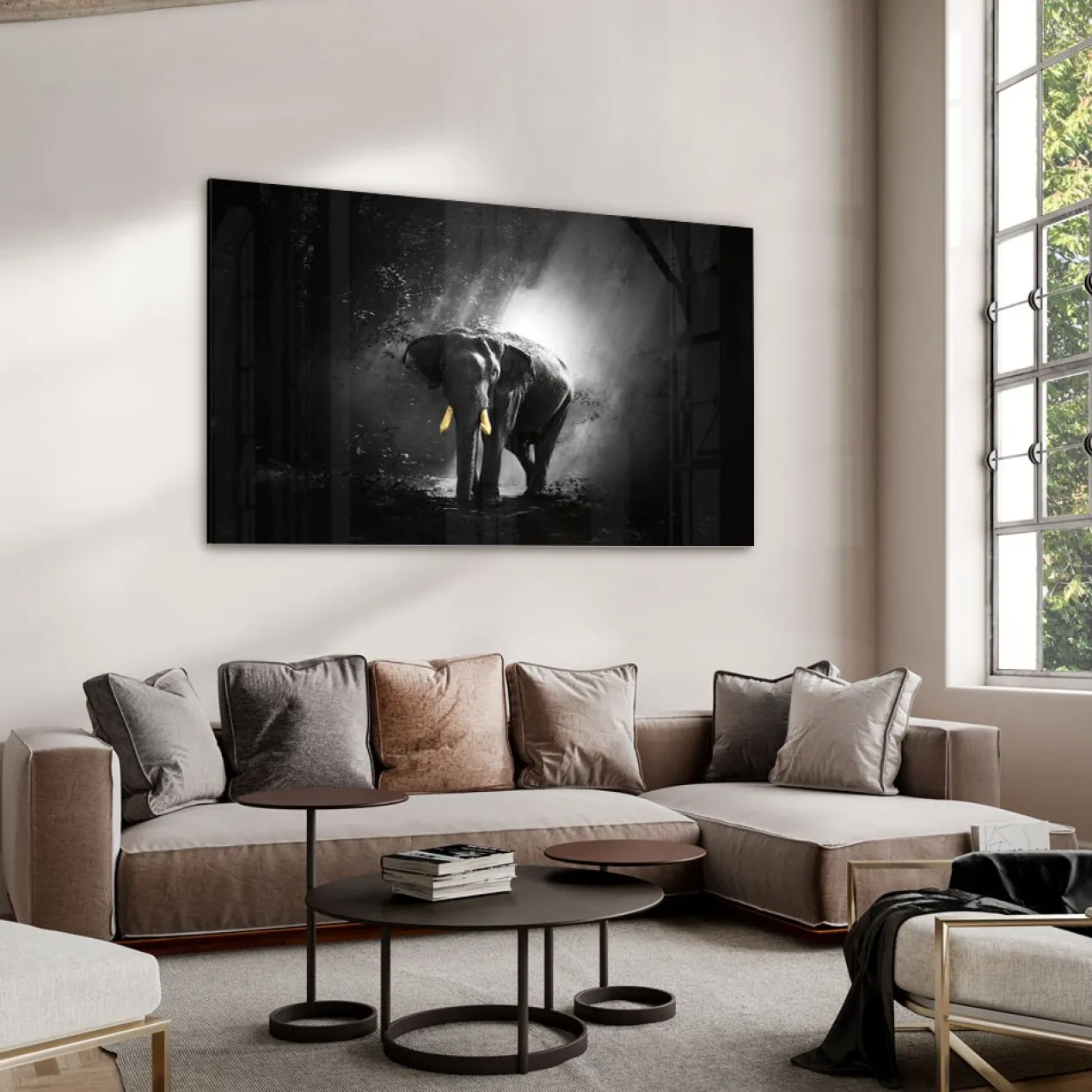 Walljar acrylglas schilderij - Golden Elephant Acrylglas schilderij - 70 x 100 cm