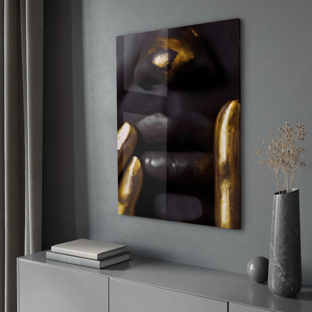 Walljar acrylglas schilderij - Golden Fingers Acrylglas schilderij - 150 x 225 cm