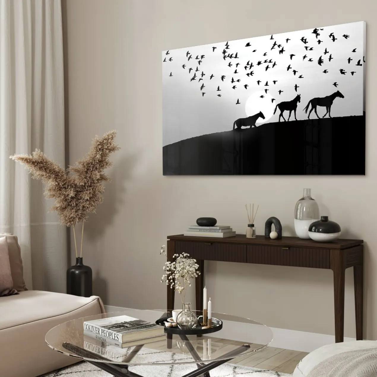 Walljar acrylglas schilderij - Distant Horses Acrylglas schilderij - 70 x 100 cm