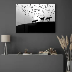 Walljar acrylglas schilderij - Distant Horses Acrylglas schilderij - 70 x 100 cm