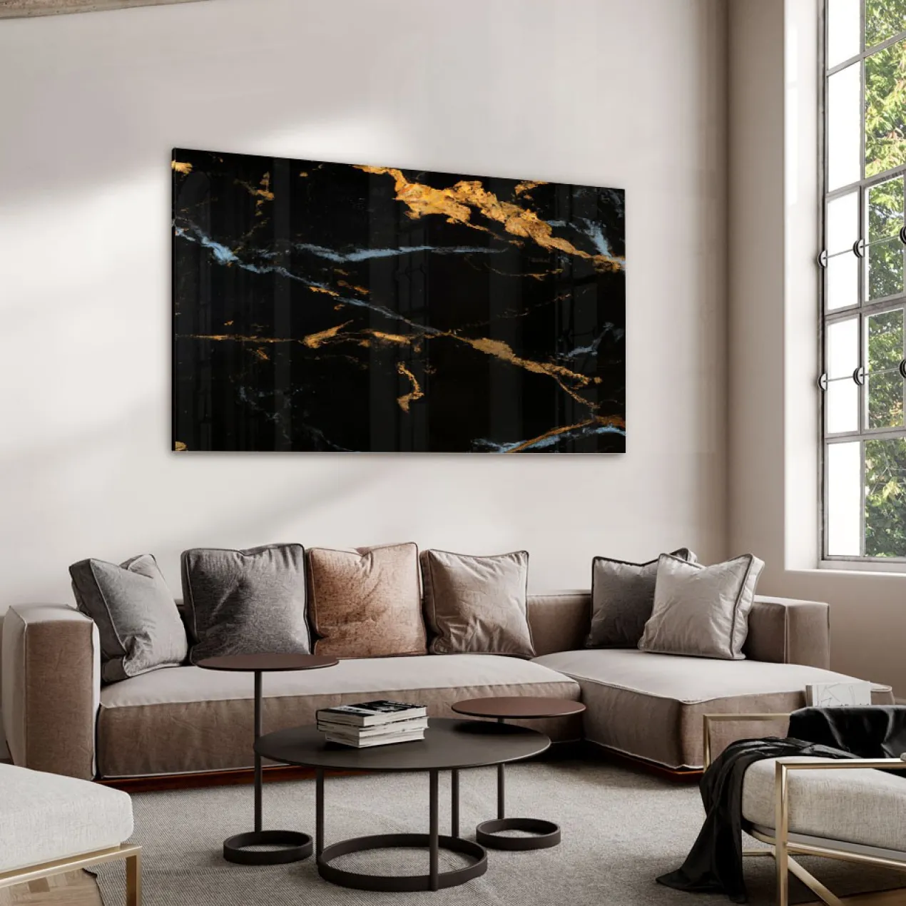 Walljar acrylglas schilderij - Dark Marble Acrylglas schilderij - 60 x 90 cm