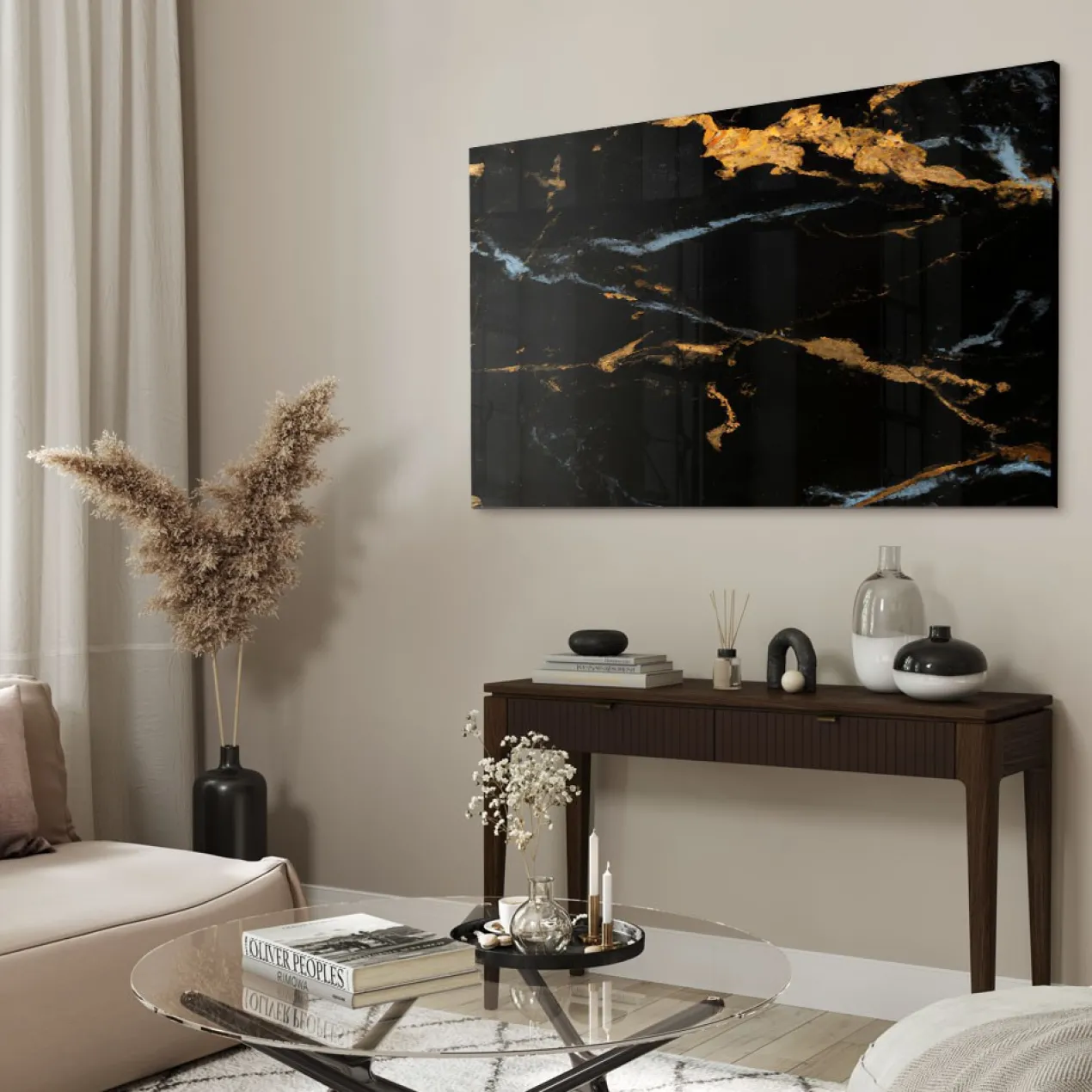 Walljar acrylglas schilderij - Dark Marble Acrylglas schilderij - 70 x 100 cm