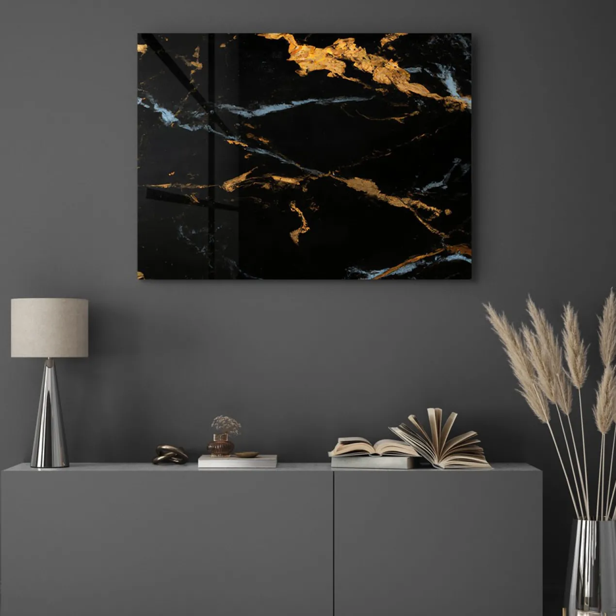 Walljar acrylglas schilderij - Dark Marble Acrylglas schilderij - 70 x 100 cm