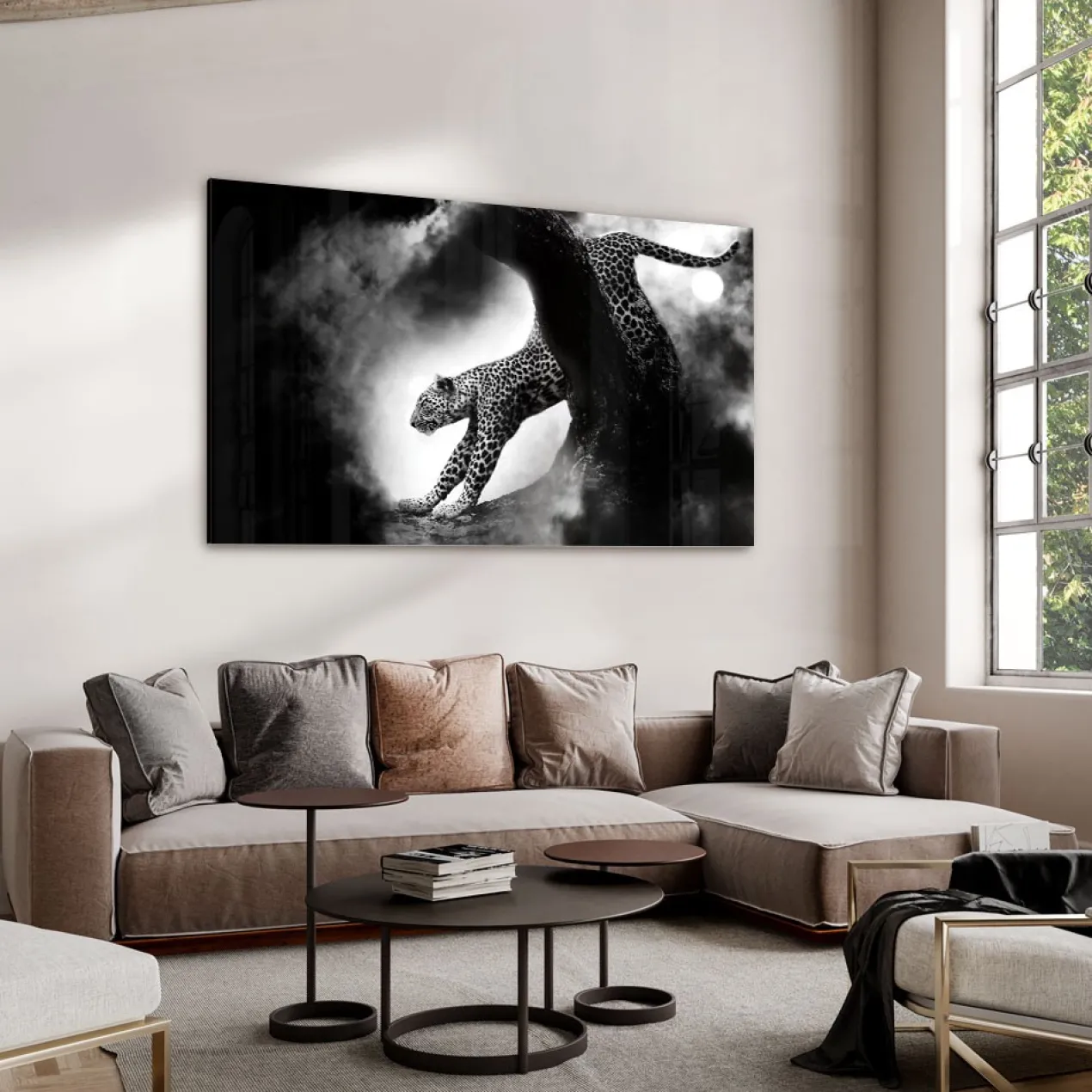 Walljar acrylglas schilderij - Crouching Panther Acrylglas schilderij - 120 x 180 cm