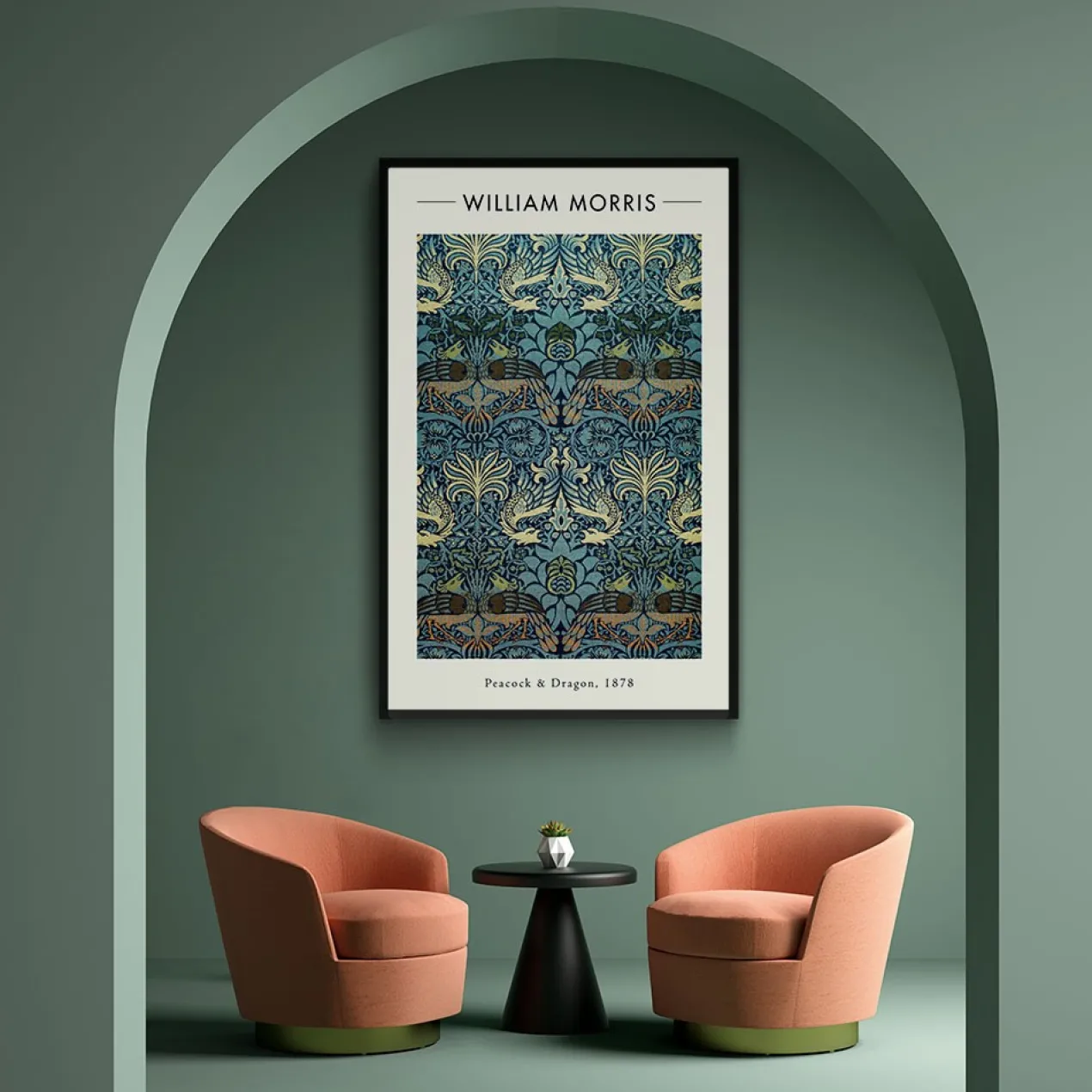 Walljar plexiglas schilderij - William Morris - Peacock and Dragon Plexiglas schilderij - 50 x 70 cm
