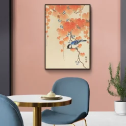 Walljar plexiglas schilderij - Ohara Koson - Great Tit On Paulownia Branch Plexiglas schilderij - 70 x 100 cm