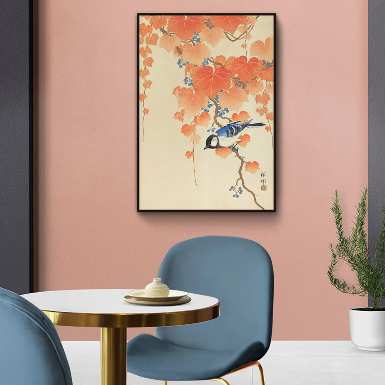 Walljar plexiglas schilderij - Ohara Koson - Great Tit On Paulownia Branch Plexiglas schilderij - 120 x 180 cm