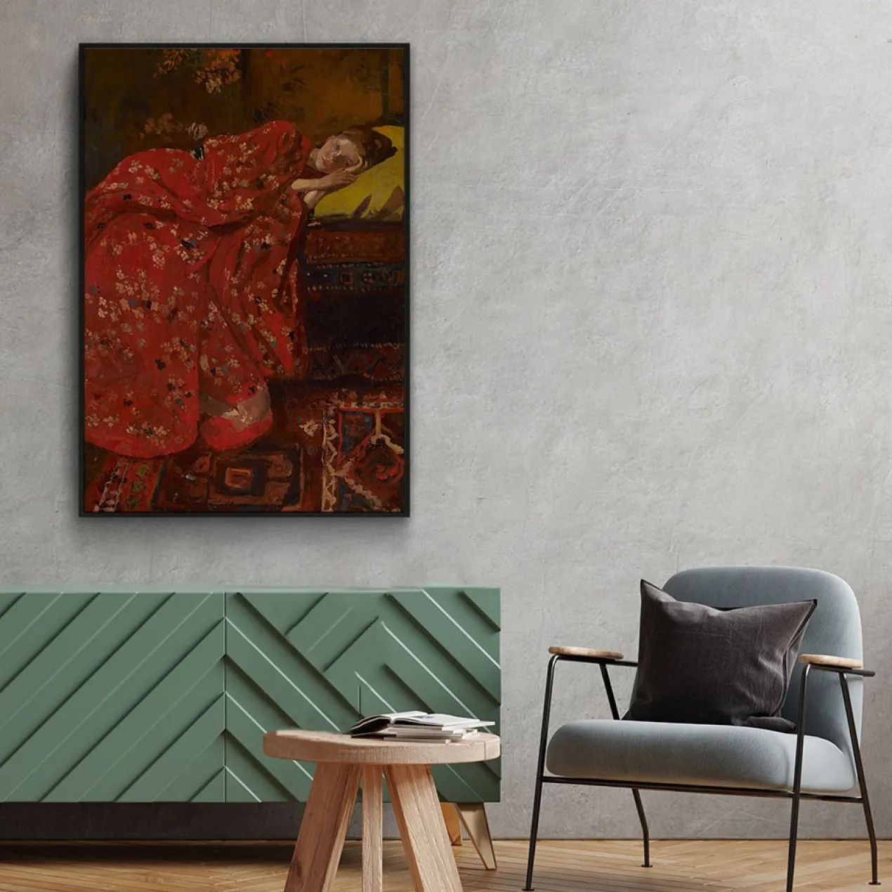 Walljar plexiglas schilderij - Breitner - Meisje In Rode Kimono Plexiglas schilderij - 120 x 180 cm