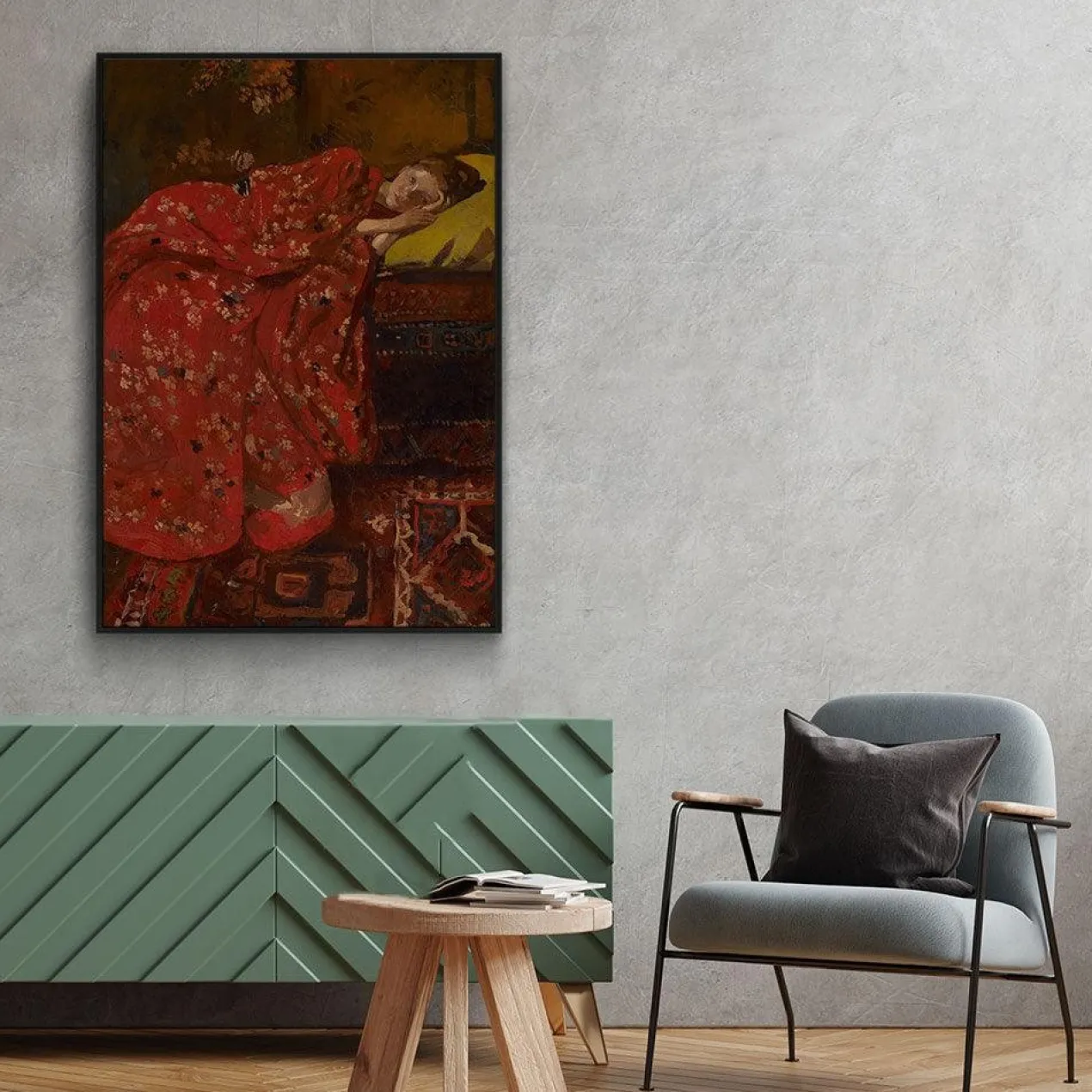 Walljar poster ingelijst - Breitner - Meisje In Rode Kimono Poster ingelijst - 50 x 70 cm