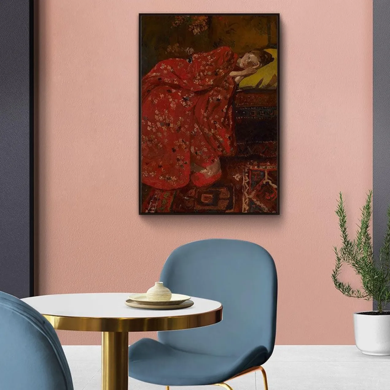 Walljar poster ingelijst - Breitner - Meisje In Rode Kimono Poster ingelijst - 50 x 70 cm
