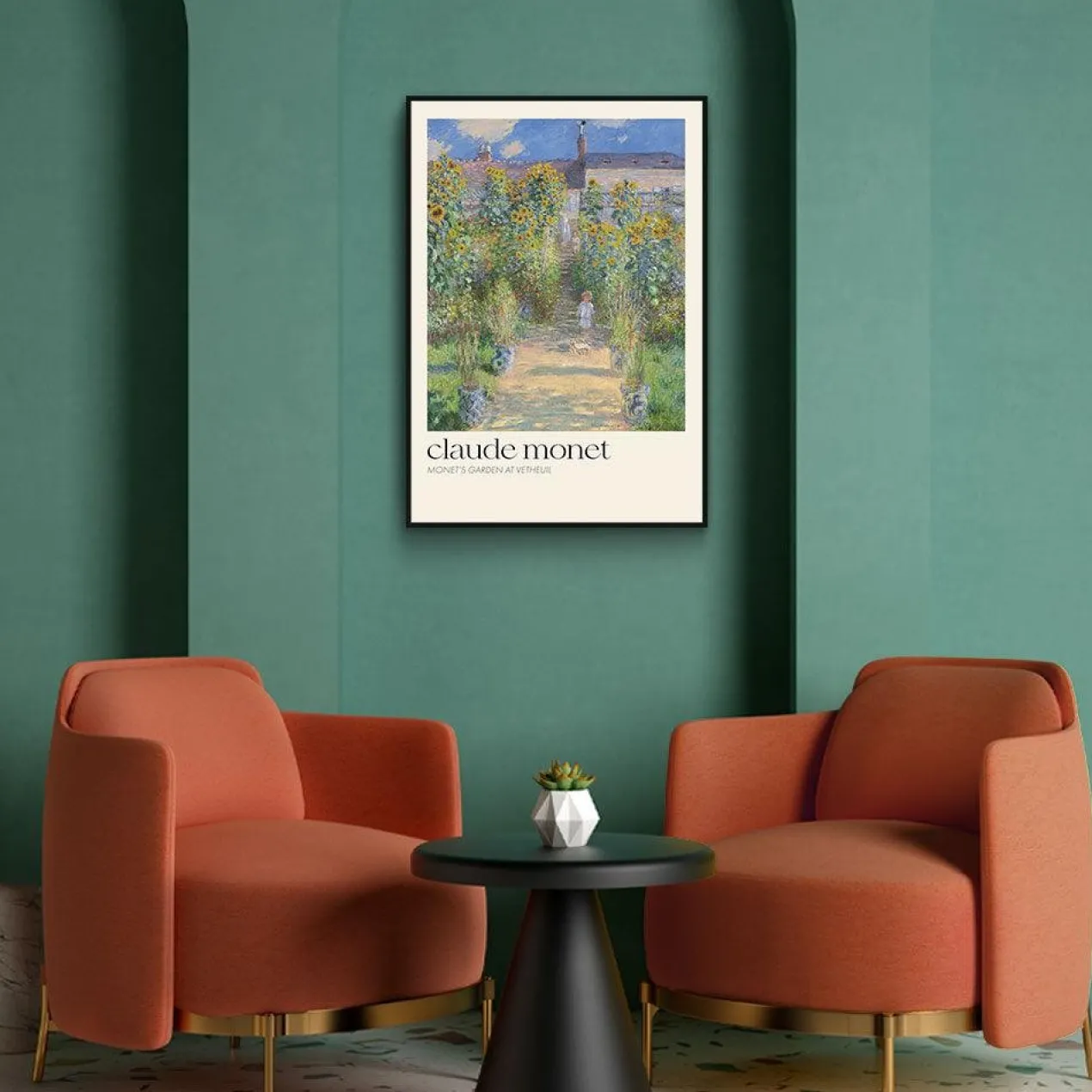 Walljar poster ingelijst - Claude Monet - De Tuin Van Monet In Vétheuil Poster ingelijst - 40 x 60 cm