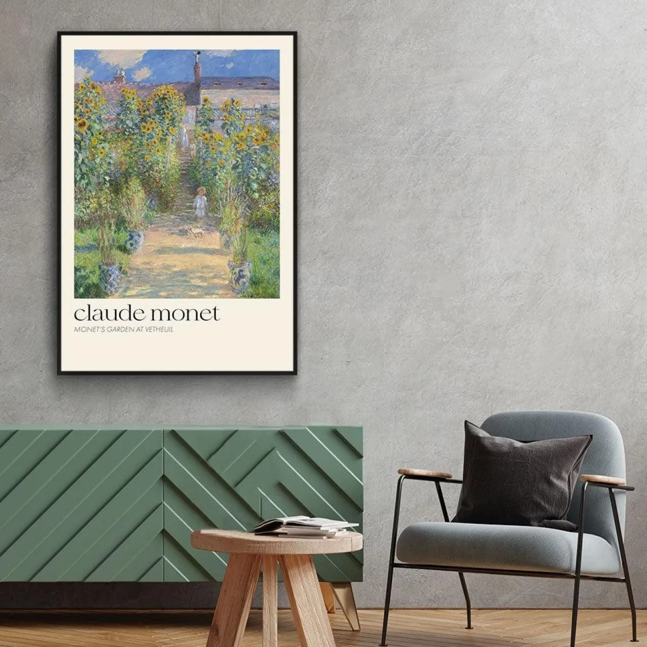 Walljar poster ingelijst - Claude Monet - De Tuin Van Monet In Vétheuil Poster ingelijst - 50 x 70 cm