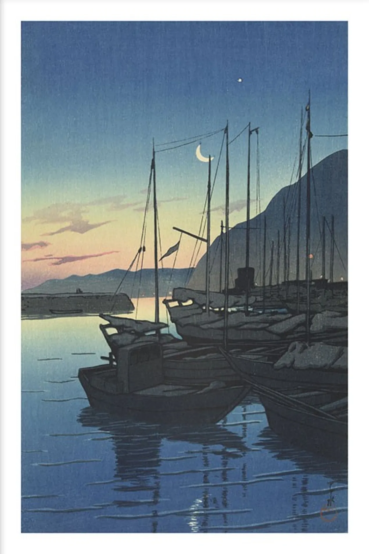Walljar poster ingelijst - Kawase Hasui - Morning in Beppu Poster ingelijst - 50 x 70 cm