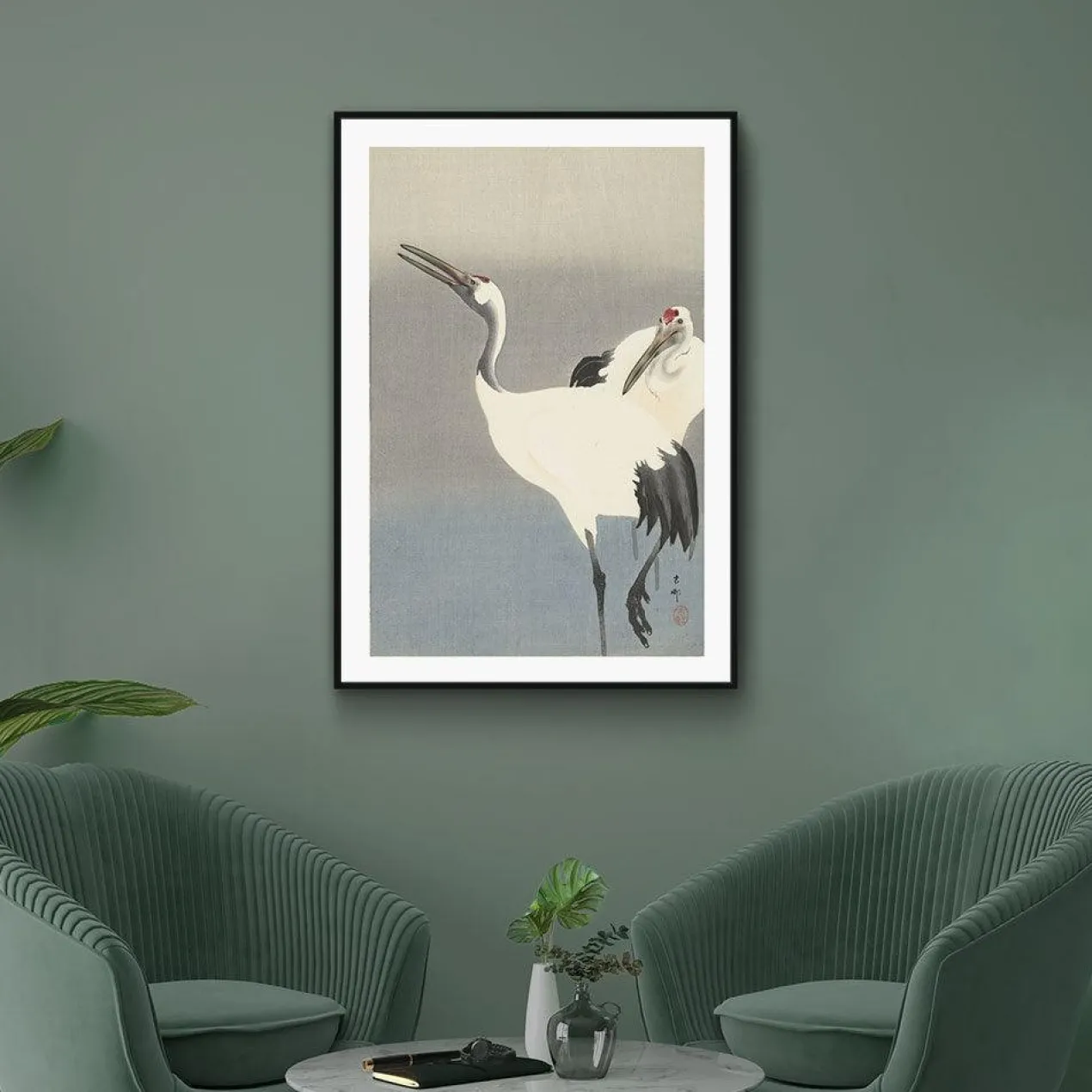 Walljar poster ingelijst - Ohara Koson - Crane bird Poster ingelijst - 40 x 60 cm