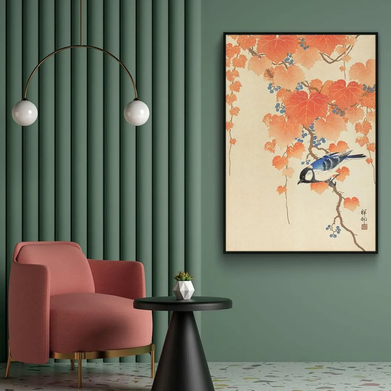 Walljar poster ingelijst - Ohara Koson - Great Tit On Paulownia Branch Poster ingelijst - 50 x 70 cm