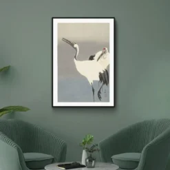 Walljar poster ingelijst - Ohara Koson - Crane bird Poster ingelijst - 50 x 70 cm