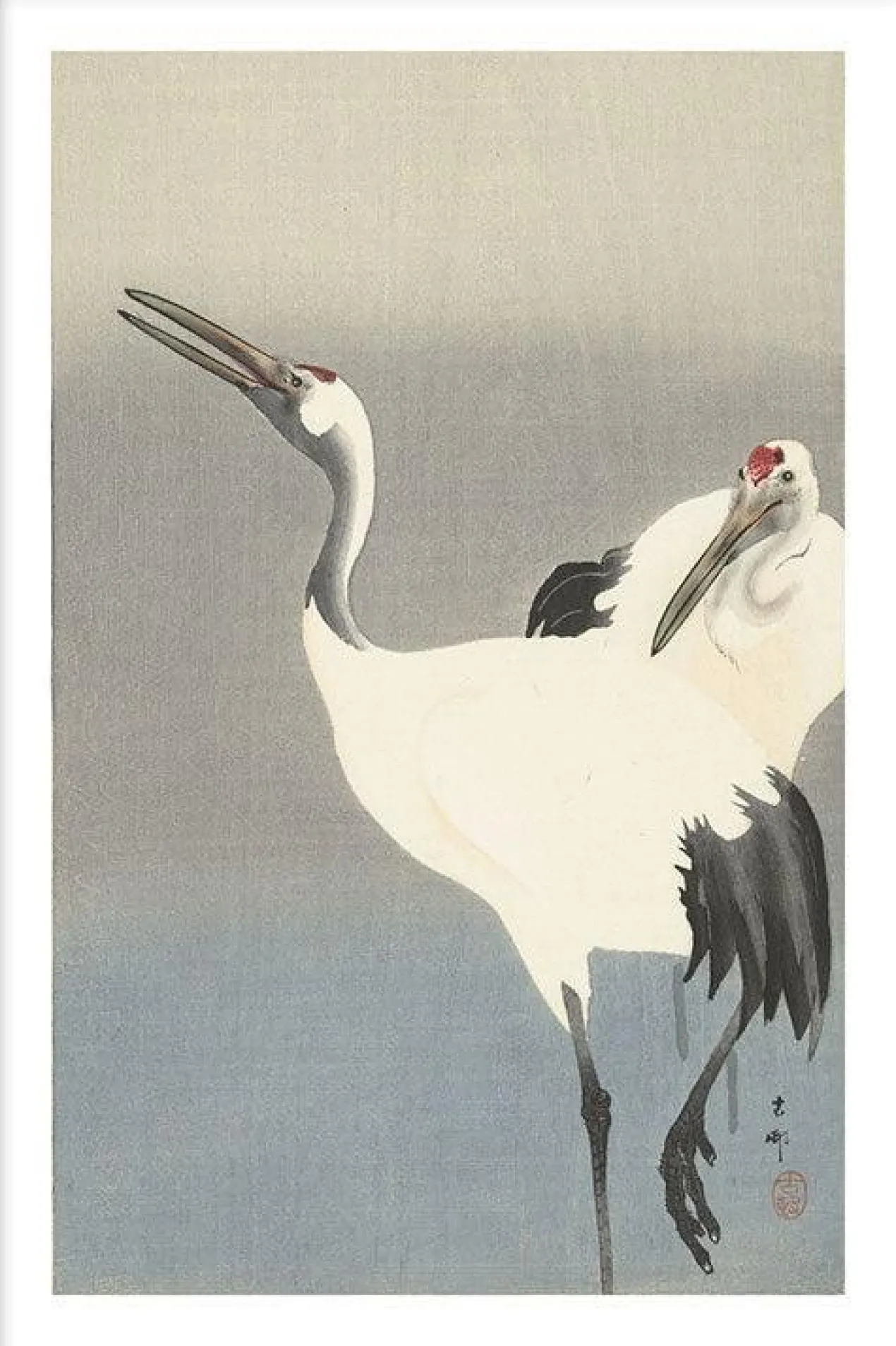 Walljar poster ingelijst - Ohara Koson - Crane bird Poster ingelijst - 70 x 100 cm