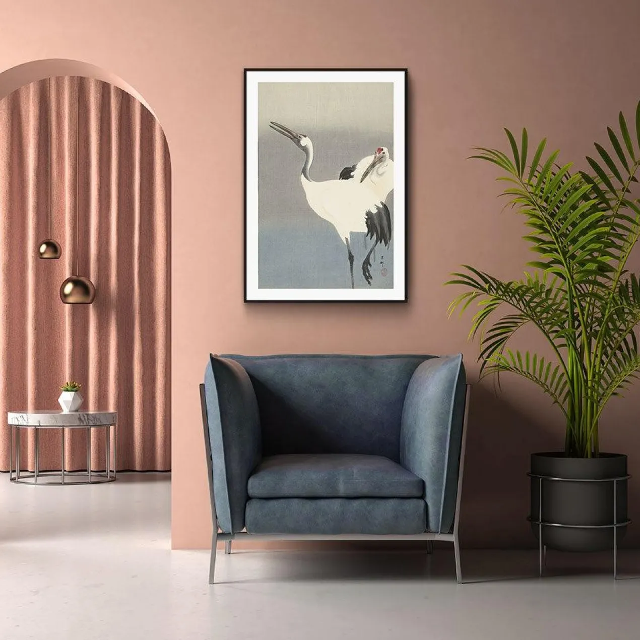 Walljar poster ingelijst - Ohara Koson - Crane bird Poster ingelijst - 70 x 100 cm