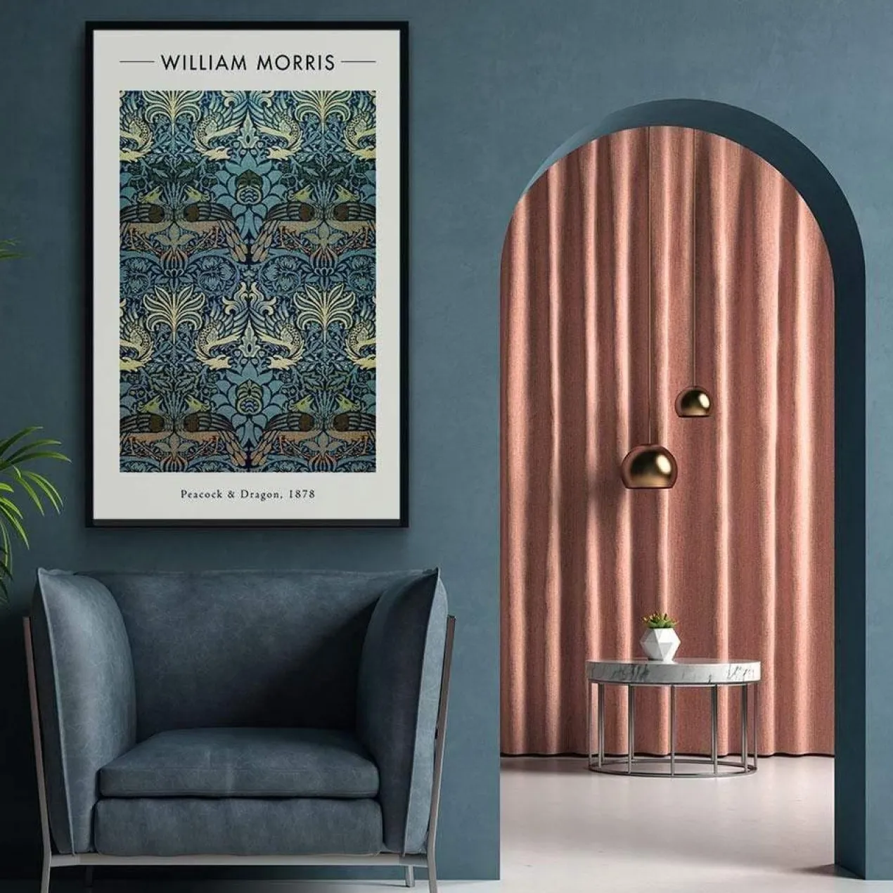 Walljar poster ingelijst - William Morris - Peacock and Dragon Poster ingelijst - 70 x 100 cm