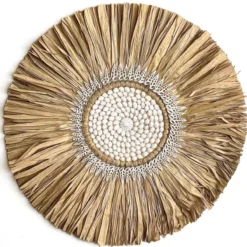 Wanddecoratie zeegras met schelpen Matahari Ø60cm