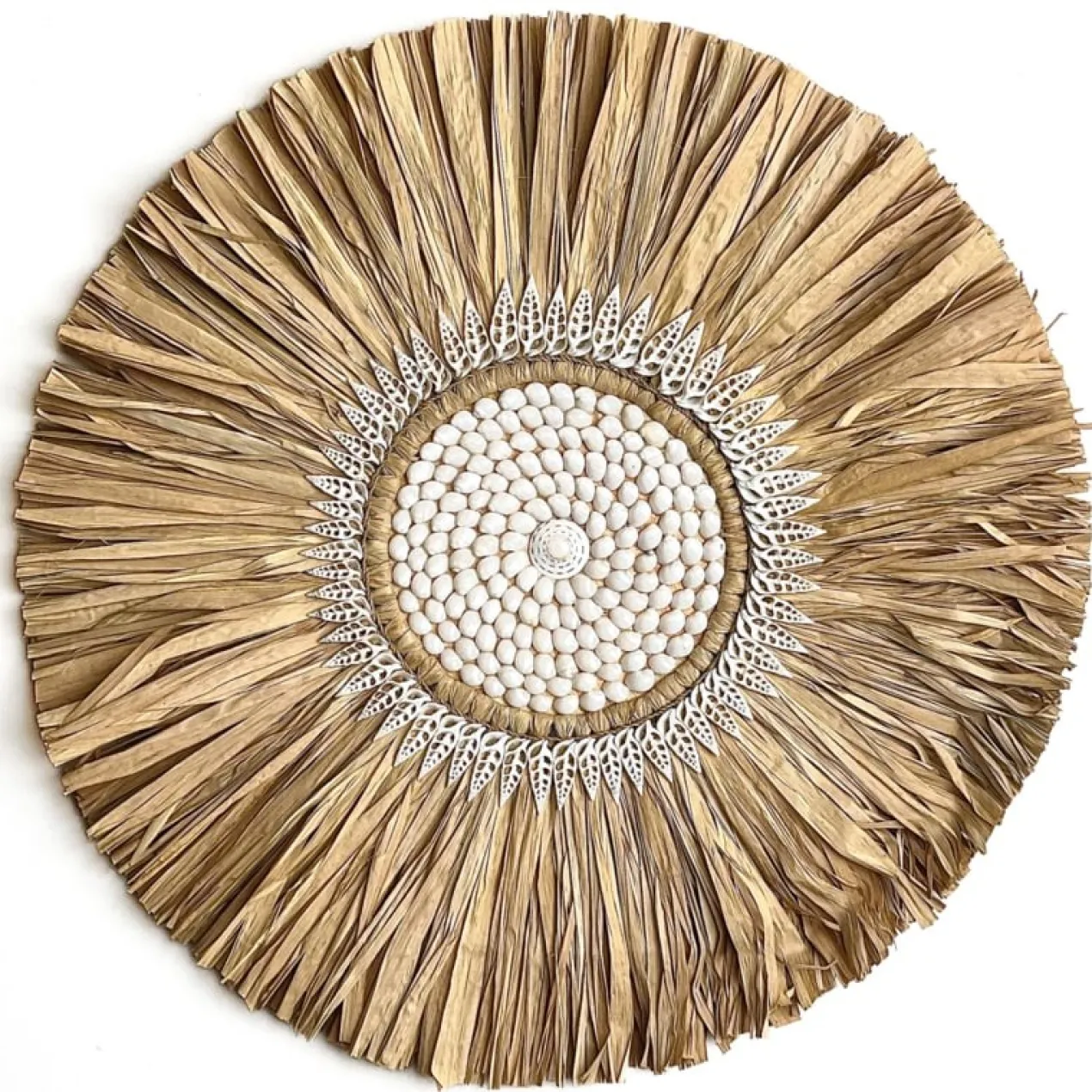 Wanddecoratie zeegras met schelpen Matahari Ø60cm