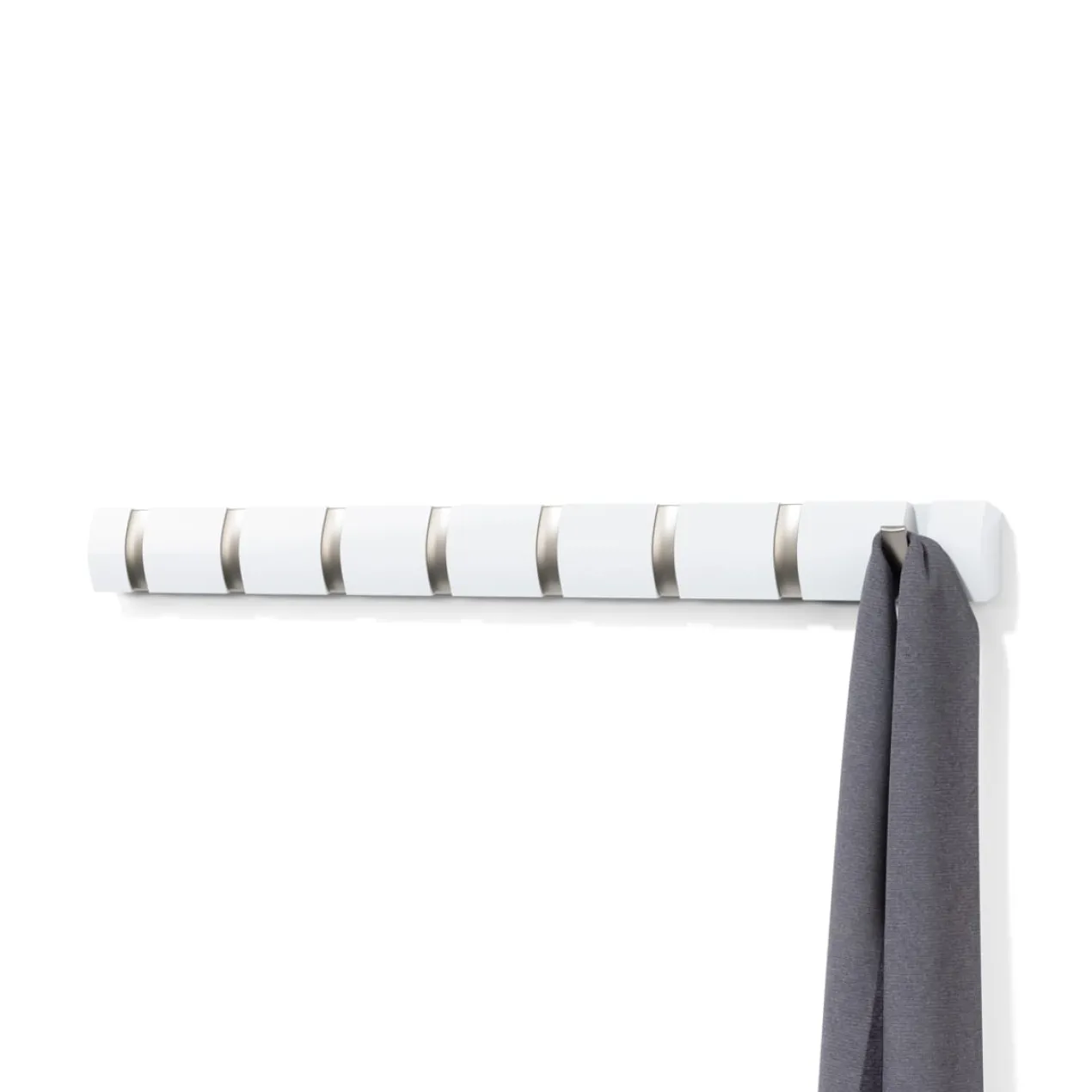 Wandkapstok Flip 8 haken wit nikkel