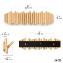 WandkapstokUmbra Picket 8 haken naturel hout