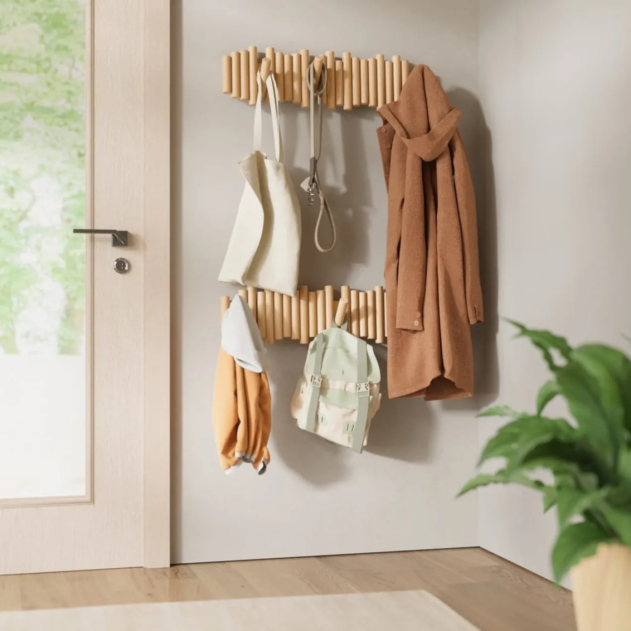 WandkapstokUmbra Picket 8 haken naturel hout