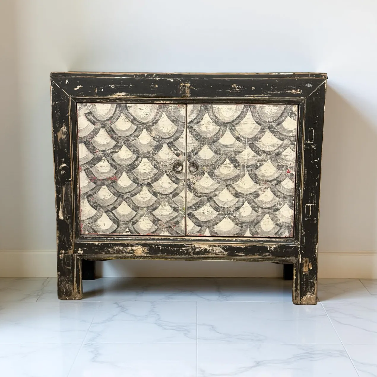 Wandkast 2deur zwart/wit schub uniek