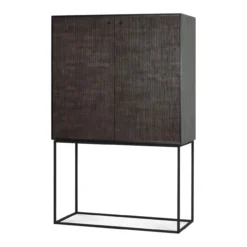 Wandkast Grooves - teak off black/brown - H162 cm