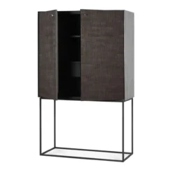 Wandkast Grooves - teak off black/brown - H162 cm