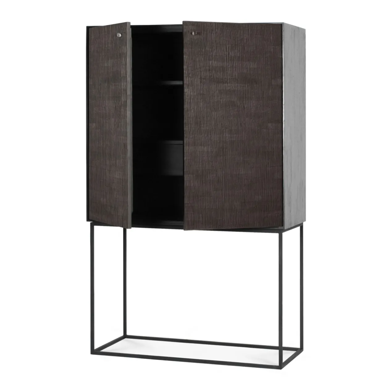 Wandkast Grooves - teak off black/brown - H162 cm