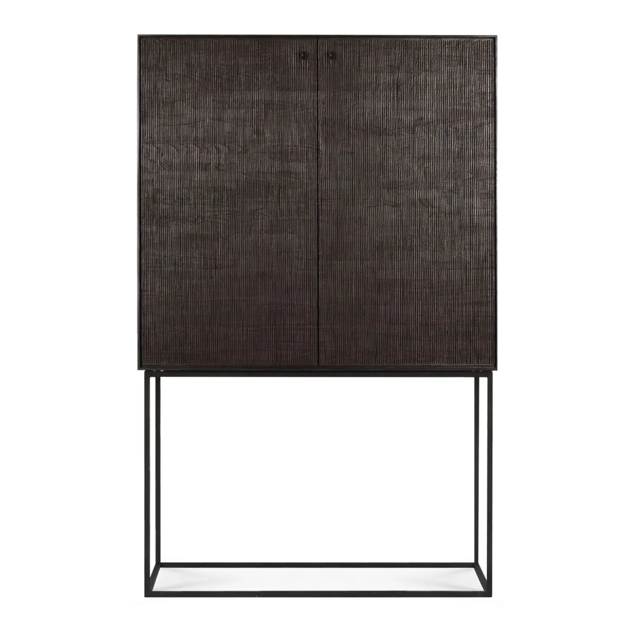 Wandkast Grooves - teak off black/brown - H162 cm