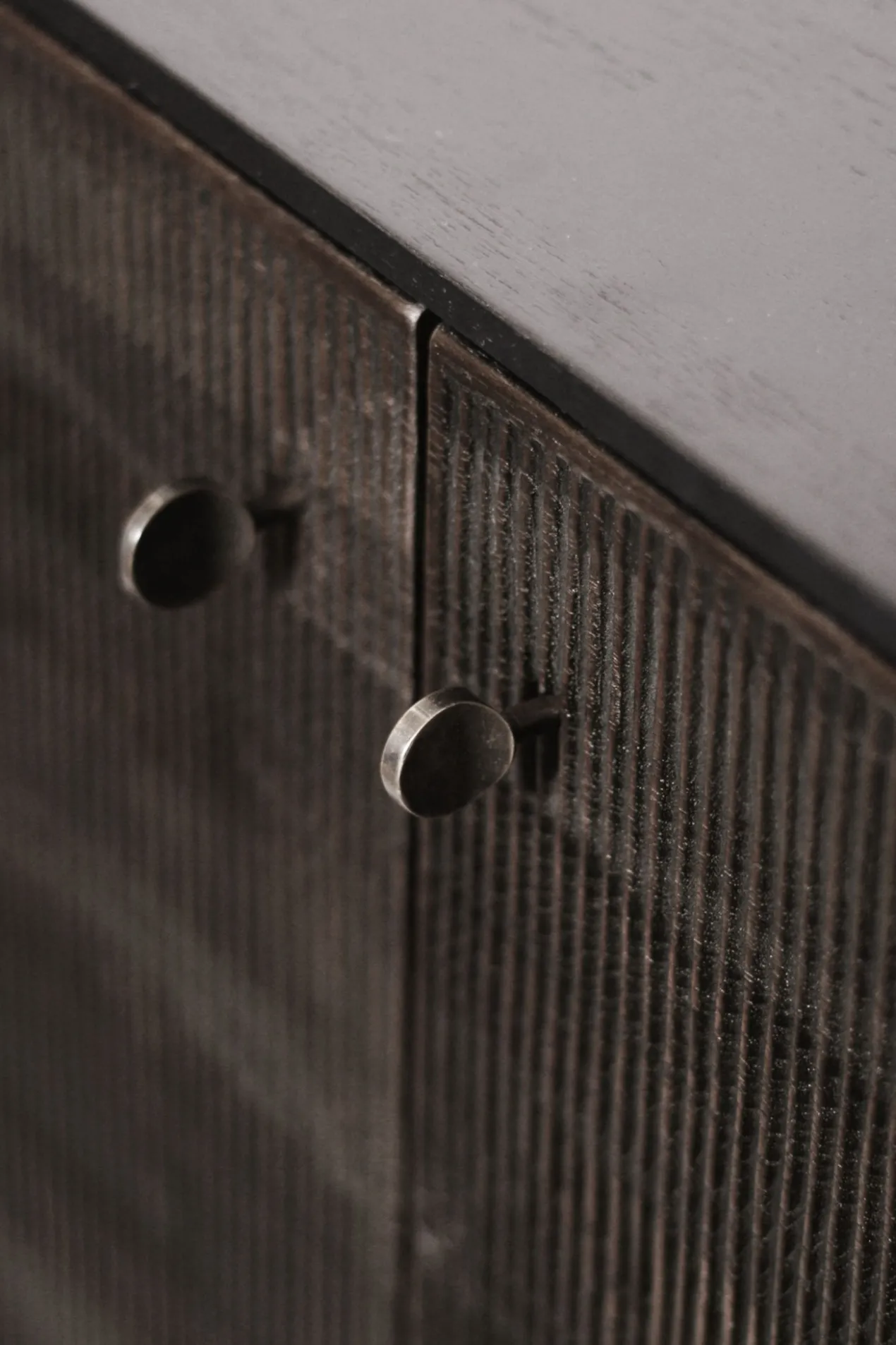 Wandkast Grooves - teak off black/brown - H162 cm