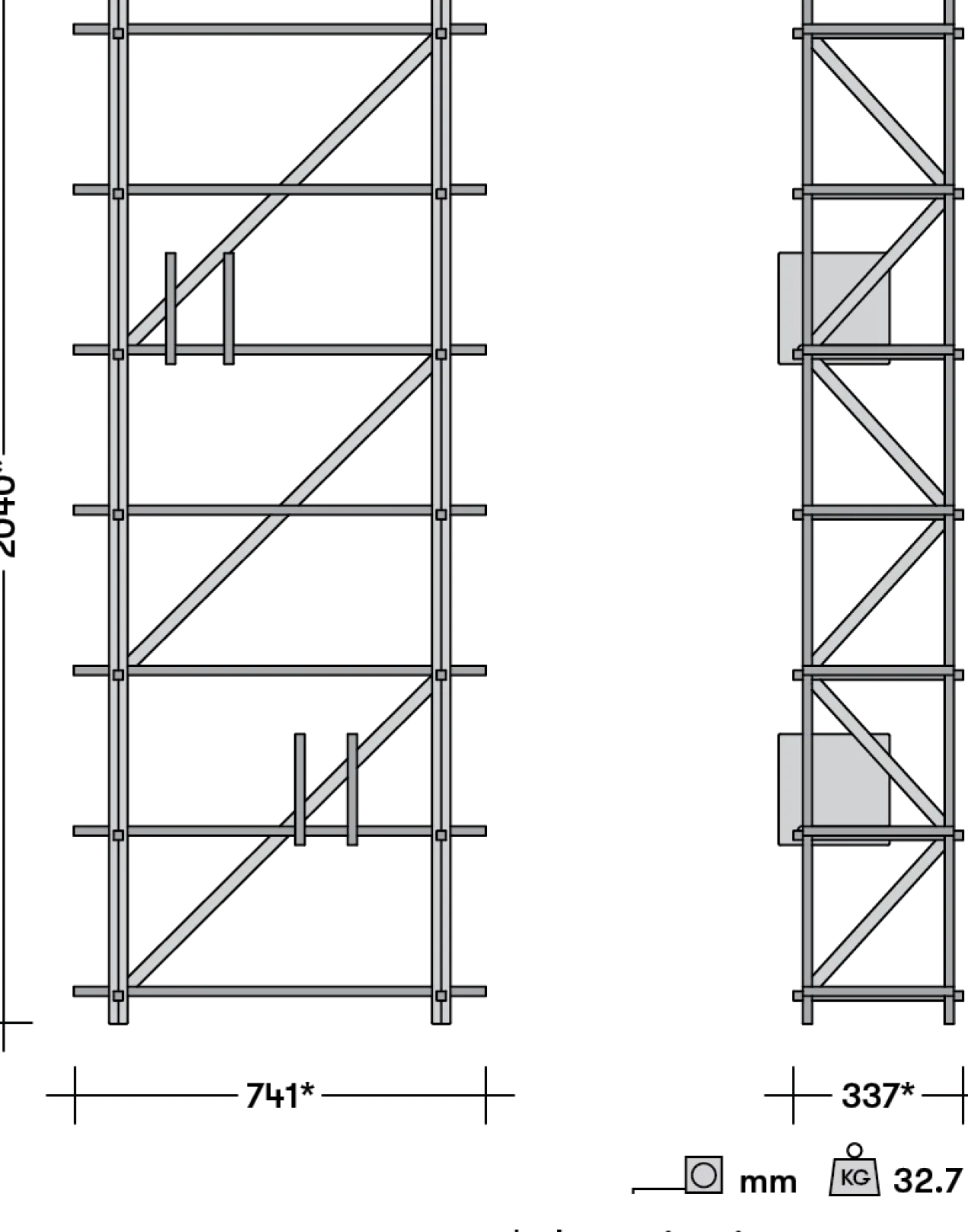 Wandkast KiloMeter hoog Softgrey
