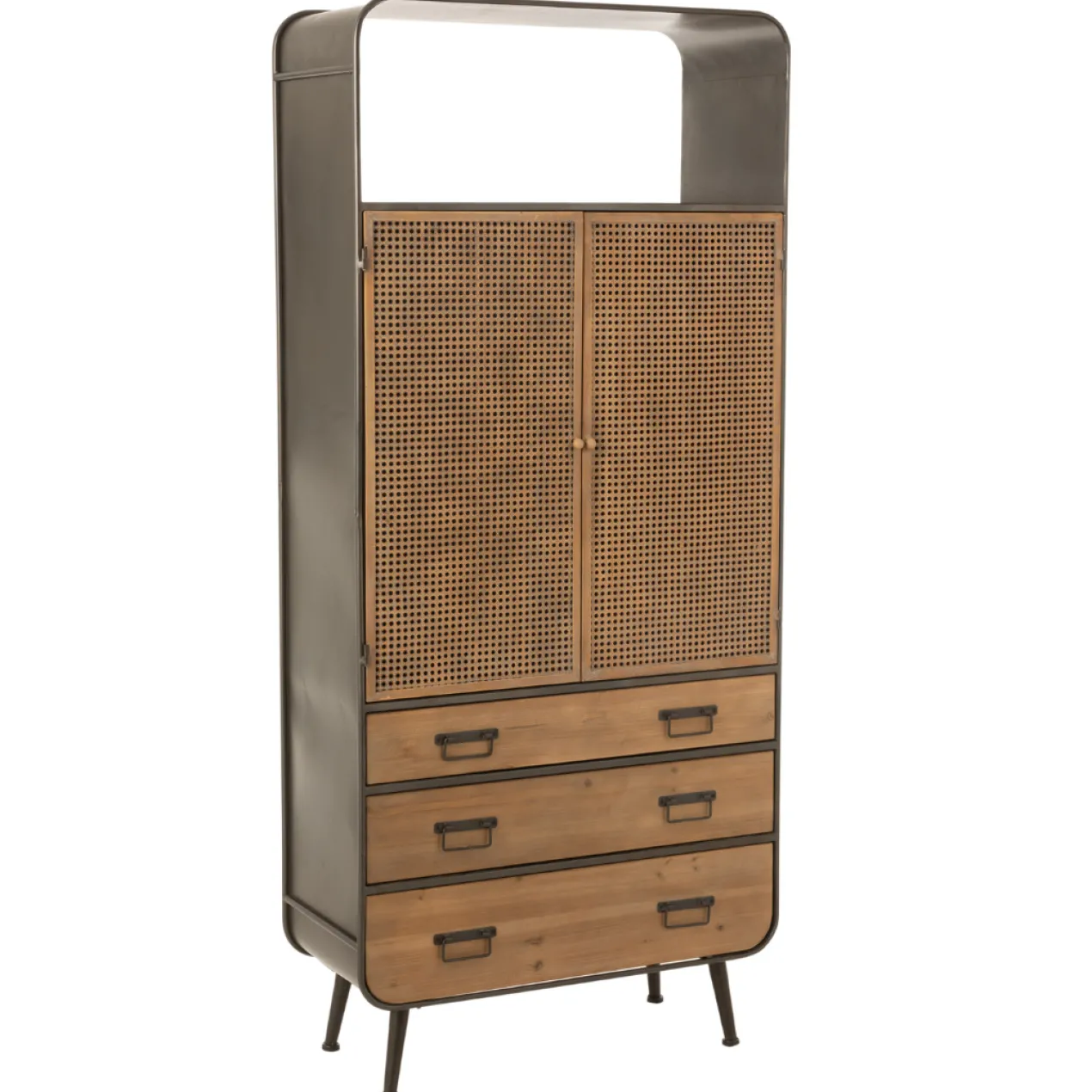 Wandkast metaal/hout Zwart/Naturel
