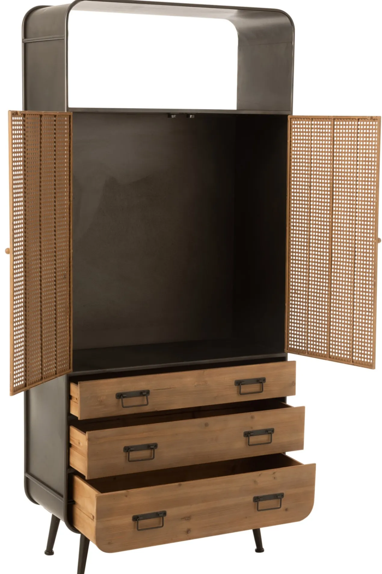 Wandkast metaal/hout Zwart/Naturel