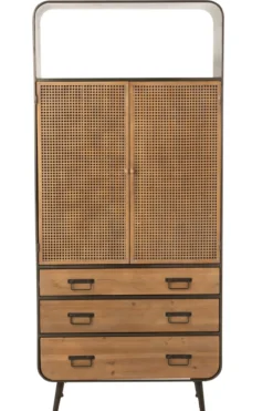 Wandkast metaal/hout Zwart/Naturel