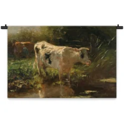 Wandkleed Koe aan de waterkant 120 x 80 cm