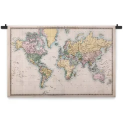 Wandkleed Wereldkaart met landen 120 x 80 cm