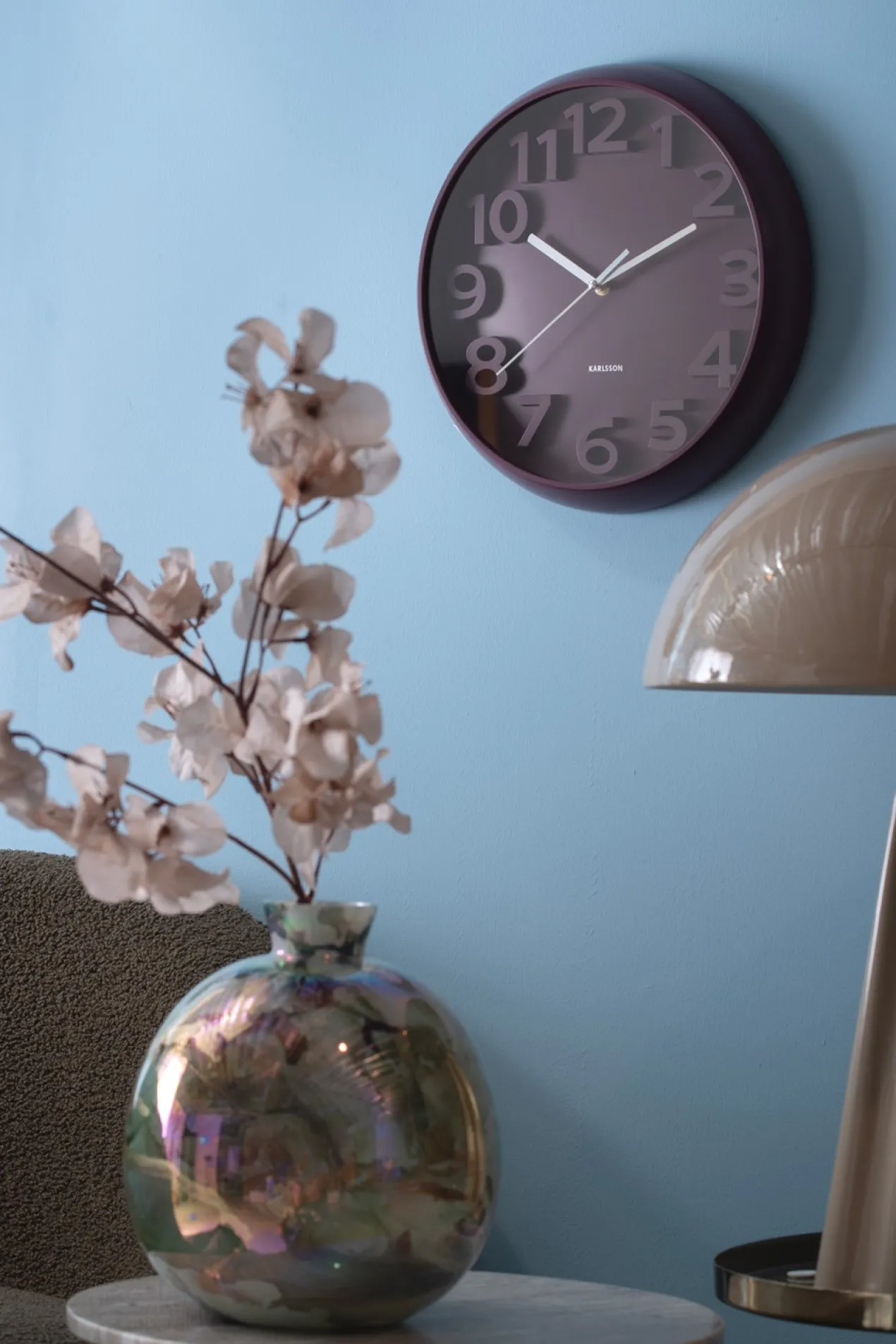 Wandklok Elevated Classic Numbers - Mistig blauw