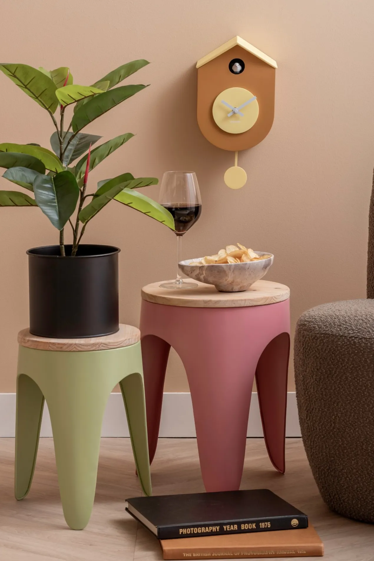 Wandklok Grato Cuckoo - Zwart & warmgrijs