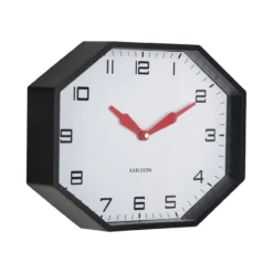 Wandklok Modern Factory Octagon Helderrood