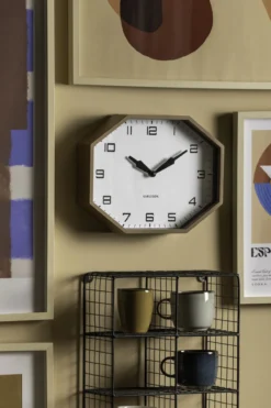 Wandklok Modern Factory Octagon Mokkabruin