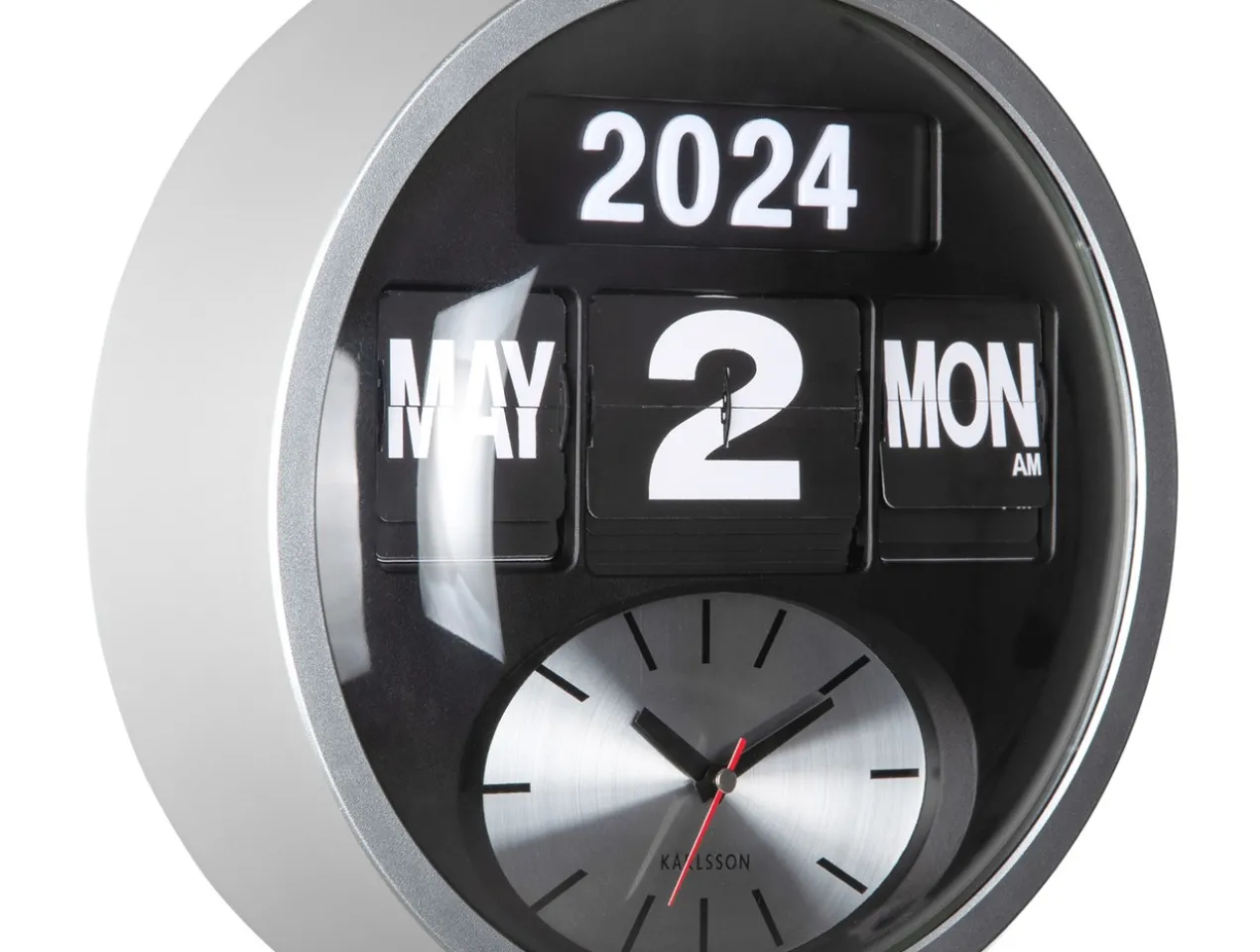 Wandklok Round Flip - Zilver