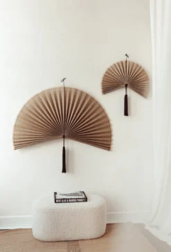 Wandornament Bamboe waaier bruin XL