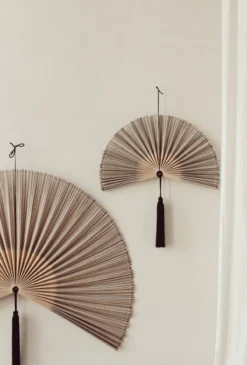 Wandornament bamboe waaier naturel XL