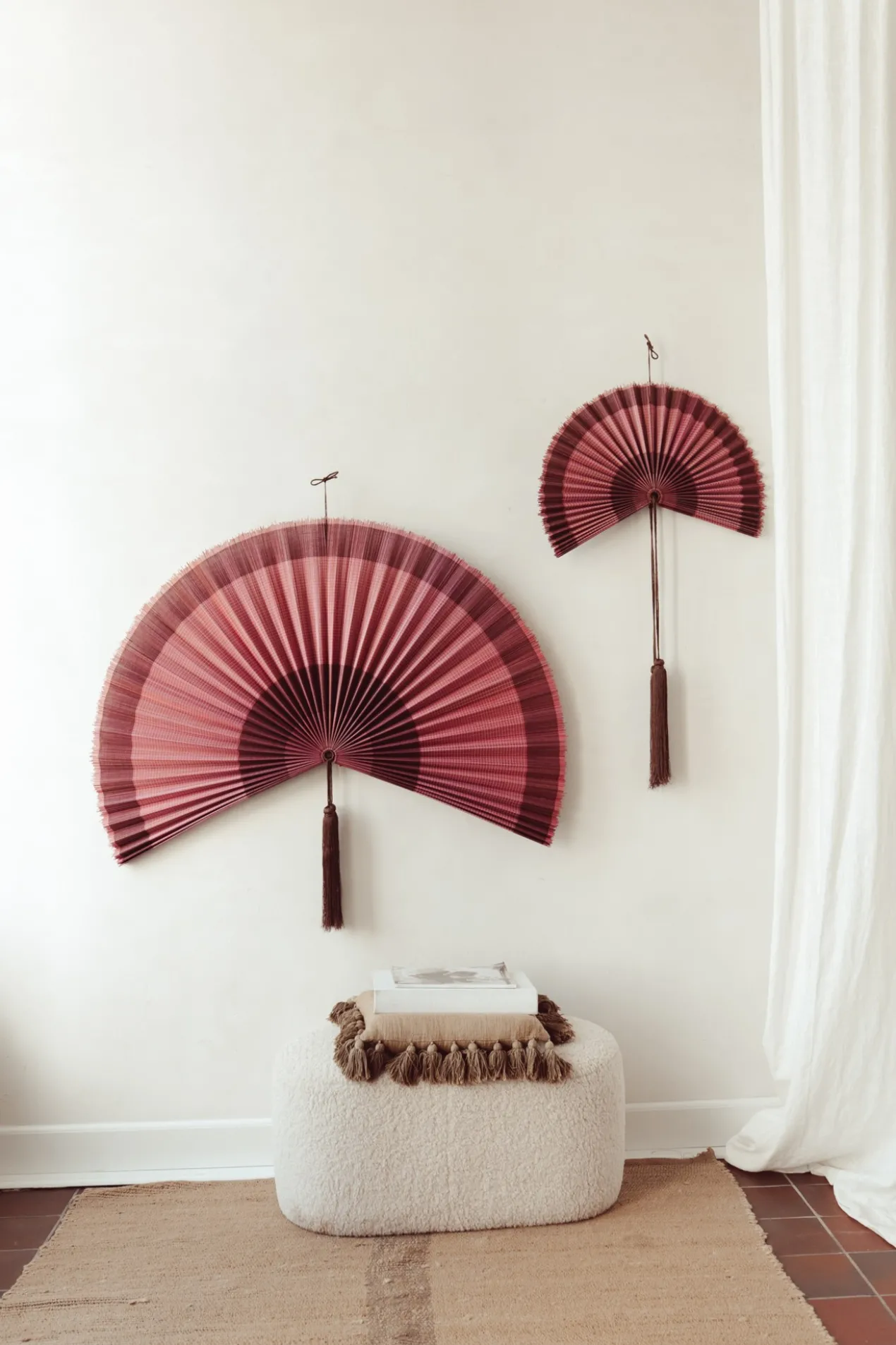 Wandornament bamboe waaier paars XL