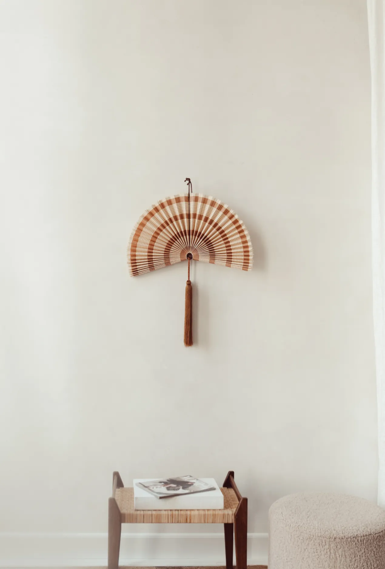 Wandornament bamboe waaier terracota M